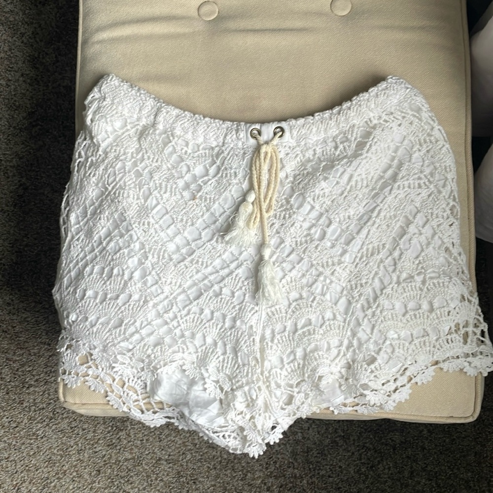 Anthropologie white crochet shorts